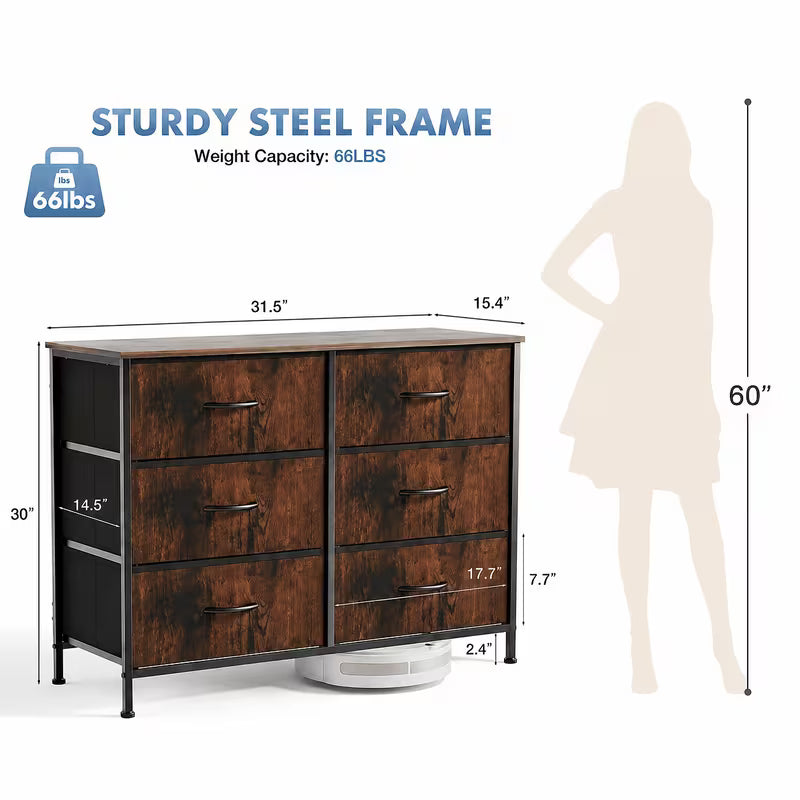 6/7 Drawer Storage Dresser with Wooden Top