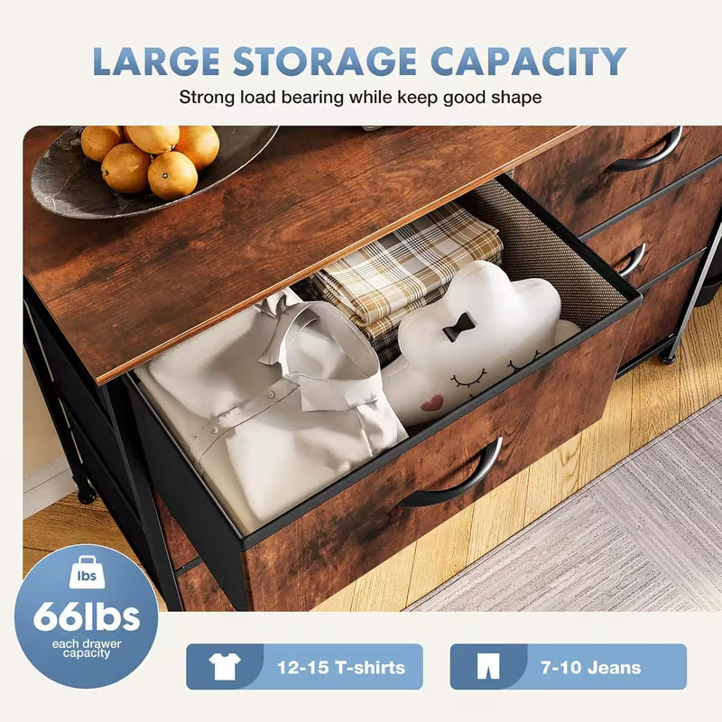 6/7 Drawer Storage Dresser with Wooden Top