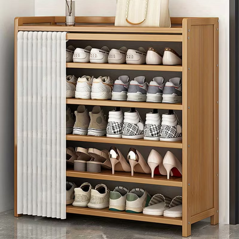 6-Tier Bamboo Shoe Rack with Dust Cover