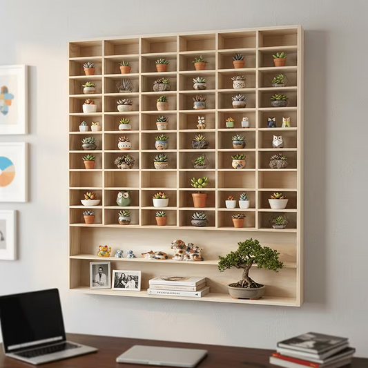 62-Compartment Wall-Mounted Wooden Display Shelf