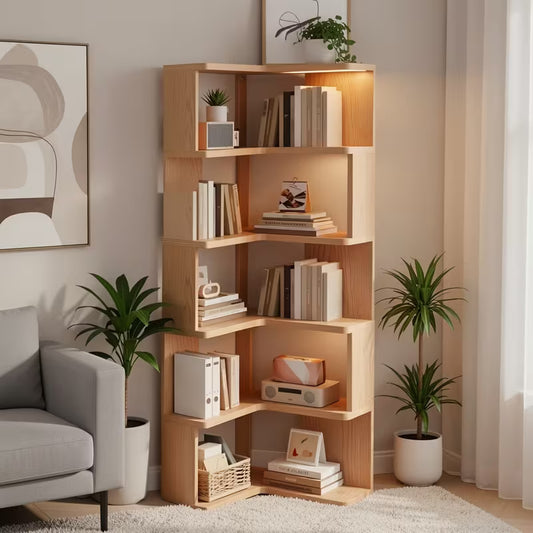 5-Tier Bamboo Bookshelf with Adjustable Shelves