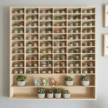 62-Compartment Wall-Mounted Wooden Display Shelf