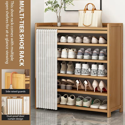 6-Tier Bamboo Shoe Rack with Dust Cover