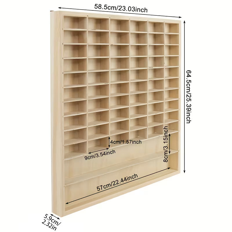 62-Compartment Wall-Mounted Wooden Display Shelf