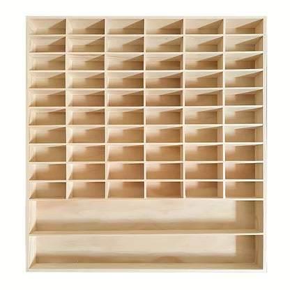 62-Compartment Wall-Mounted Wooden Display Shelf
