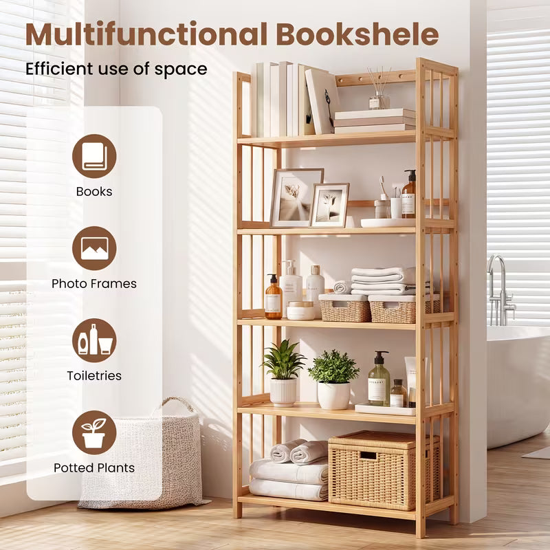 5-Tier Wooden Corner Bookshelf