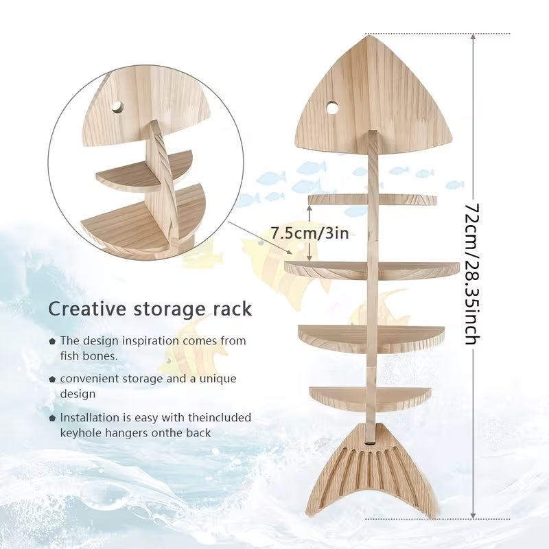 Wooden Fishbone Wall Storage Shelf