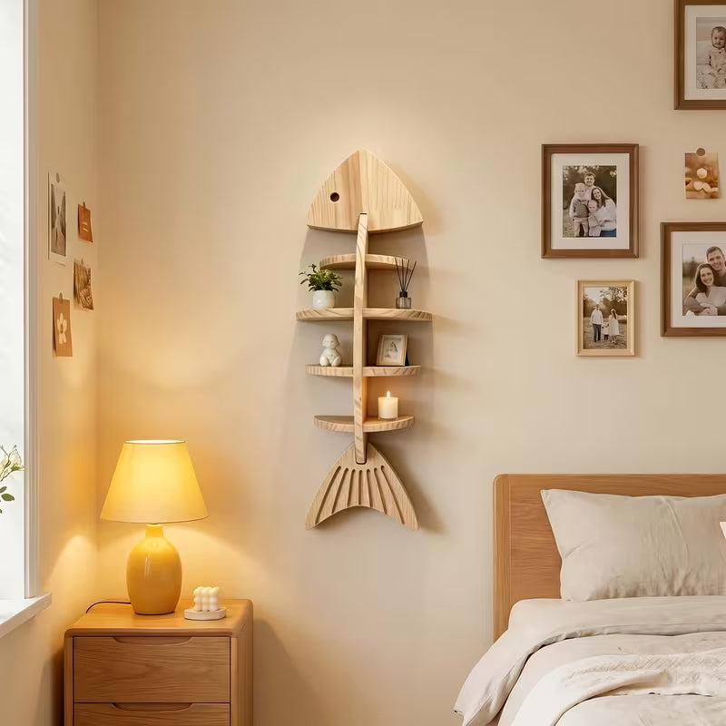 Wooden Fishbone Wall Storage Shelf