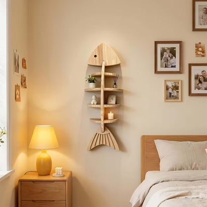 Wooden Fishbone Wall Storage Shelf