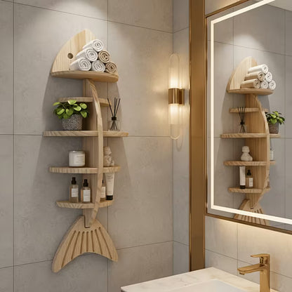 Wooden Fishbone Wall Storage Shelf