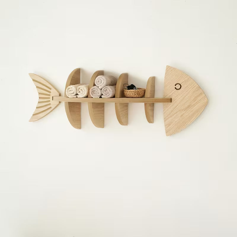 Wooden Fishbone Wall Storage Shelf