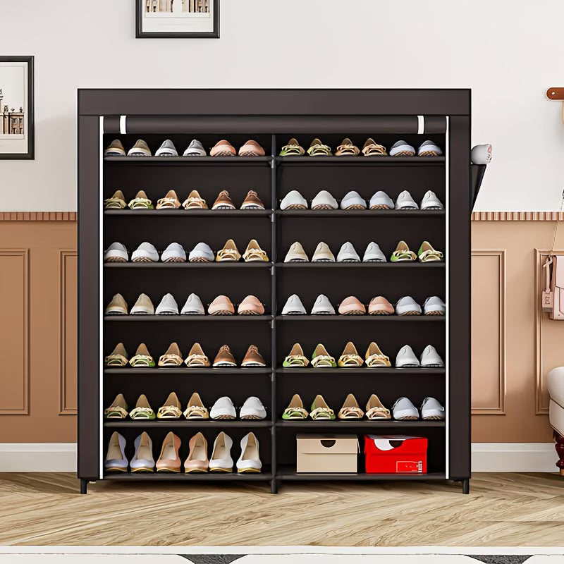 Double 7-Tier Shoe Rack with Roll-Up Dust Covers