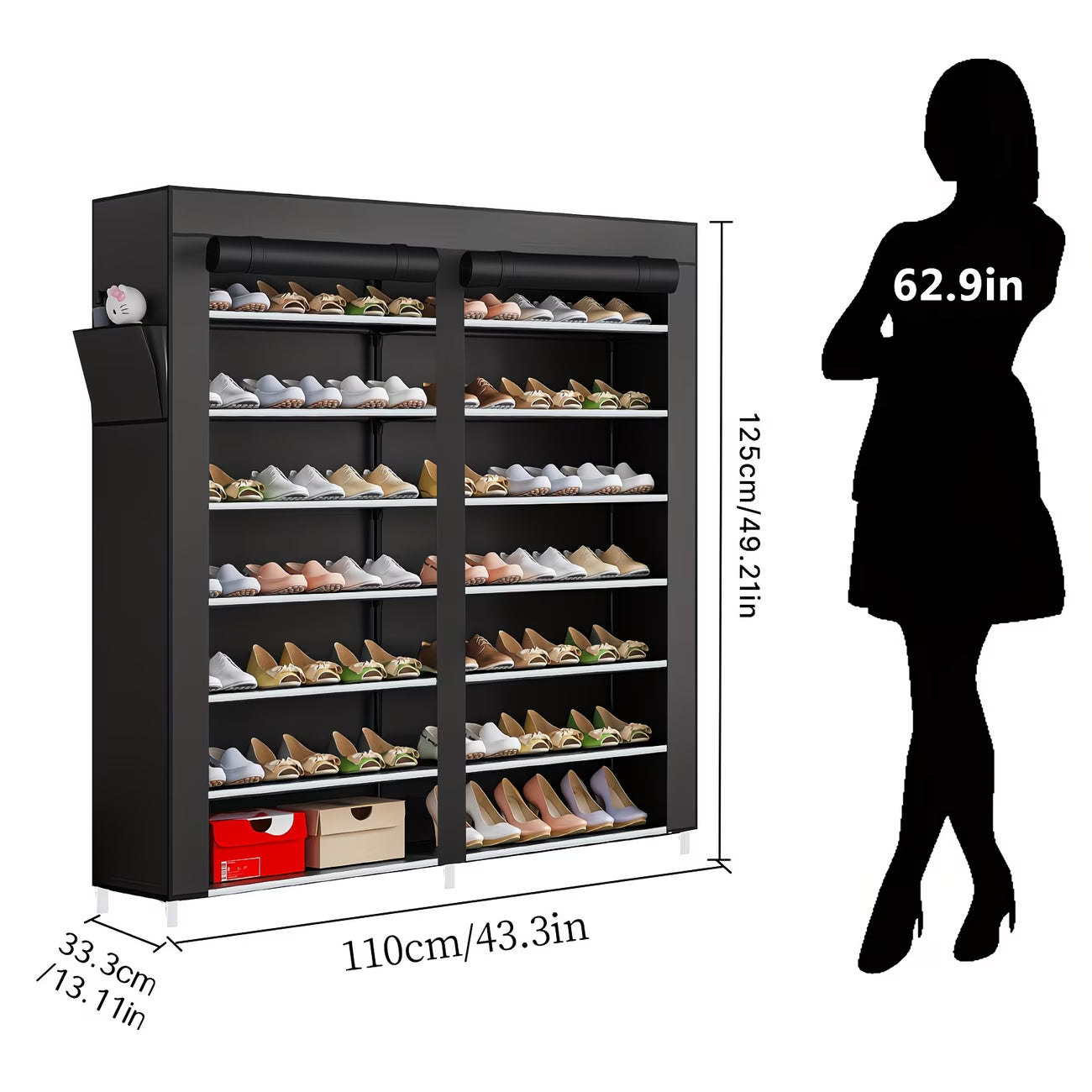 Double 7-Tier Shoe Rack with Roll-Up Dust Covers