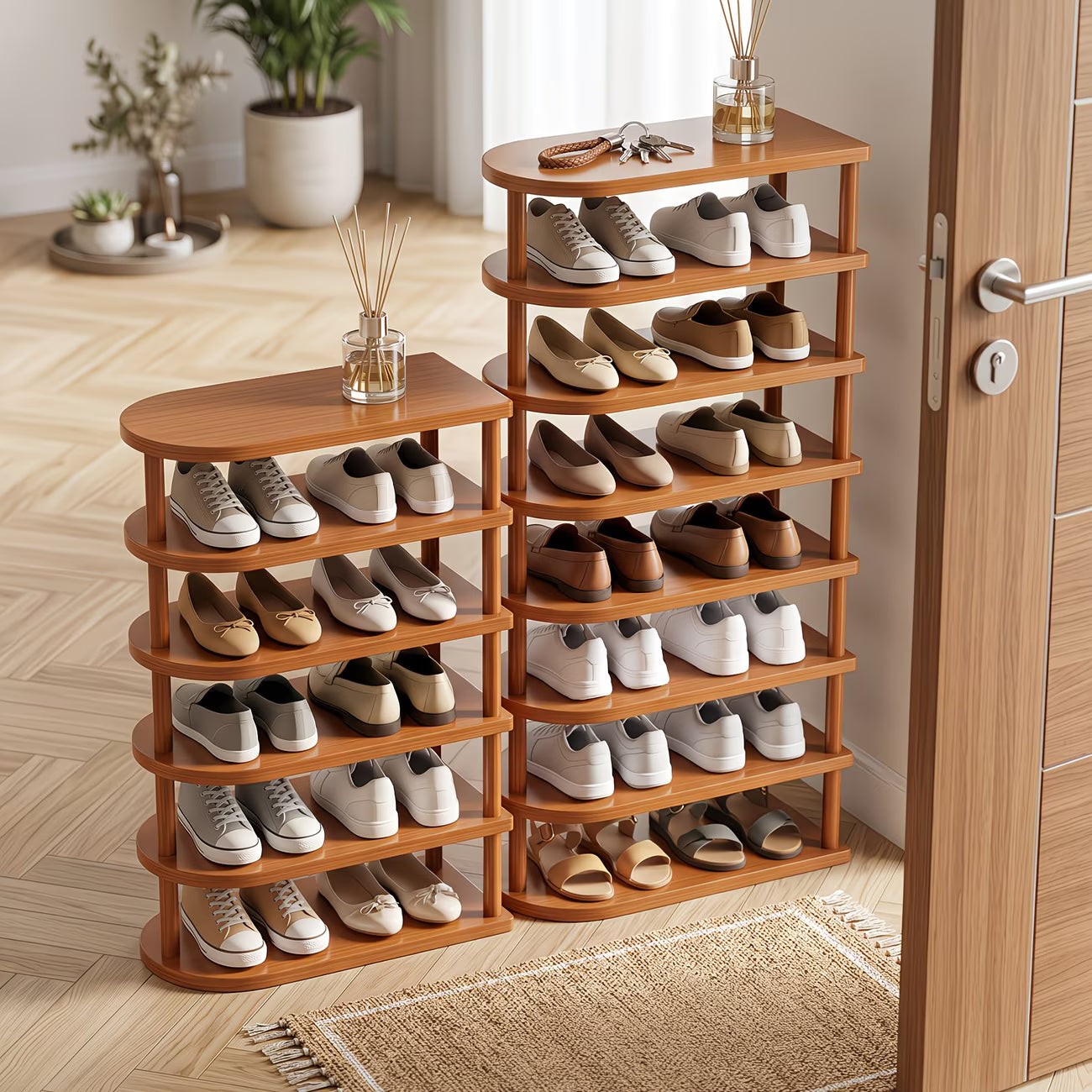 6/8-Tier Bamboo Corner Shoe Rack