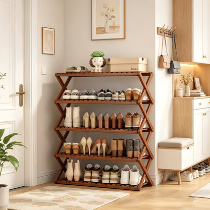 5-Tier X-Frame Wooden Shoe Rack Organizer